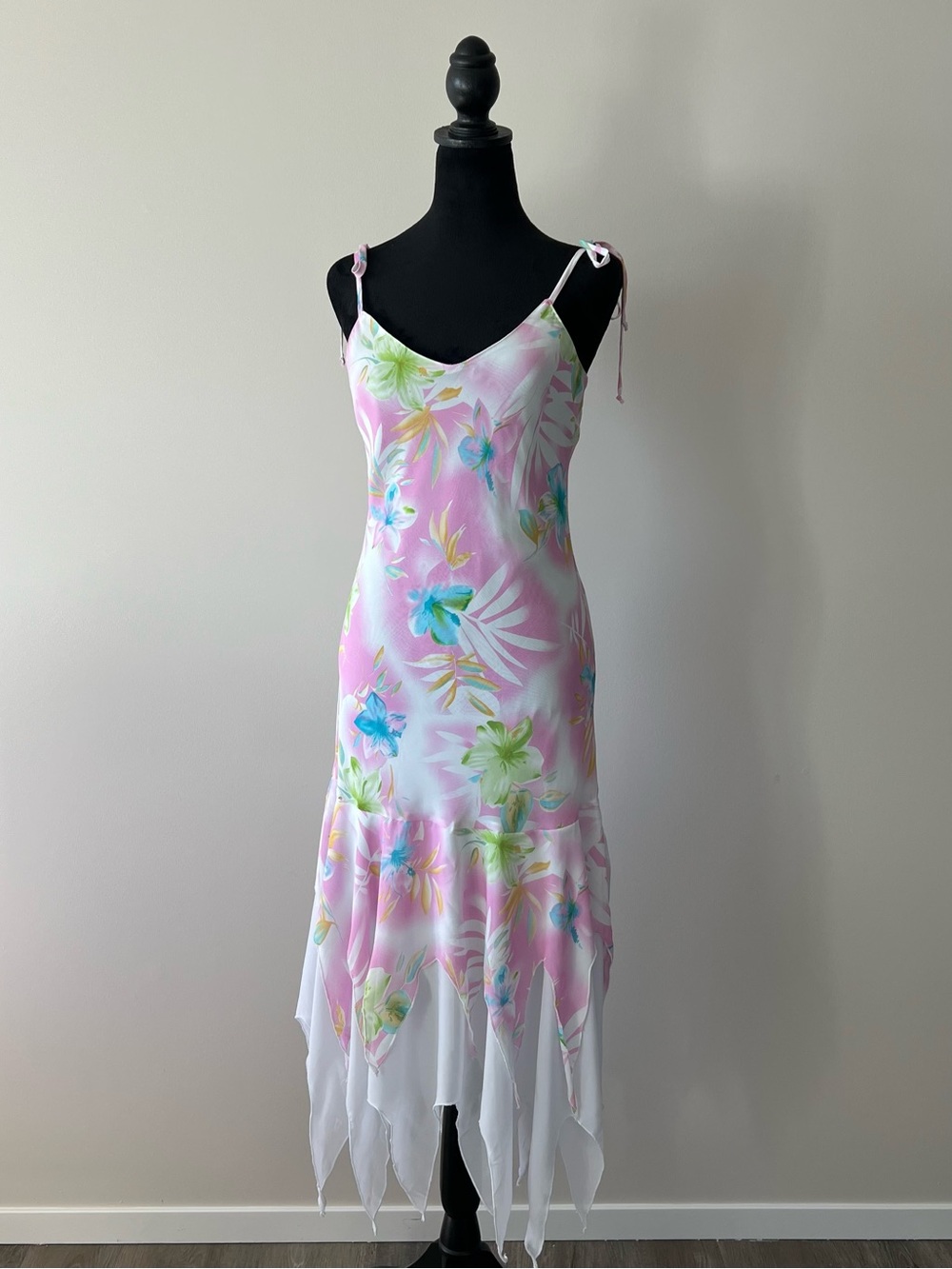 Pink Floral Slip Dress with Handkerchief Hem Whimsical Fairycore